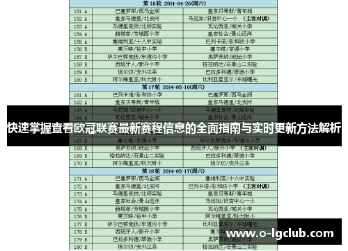 快速掌握查看欧冠联赛最新赛程信息的全面指南与实时更新方法解析